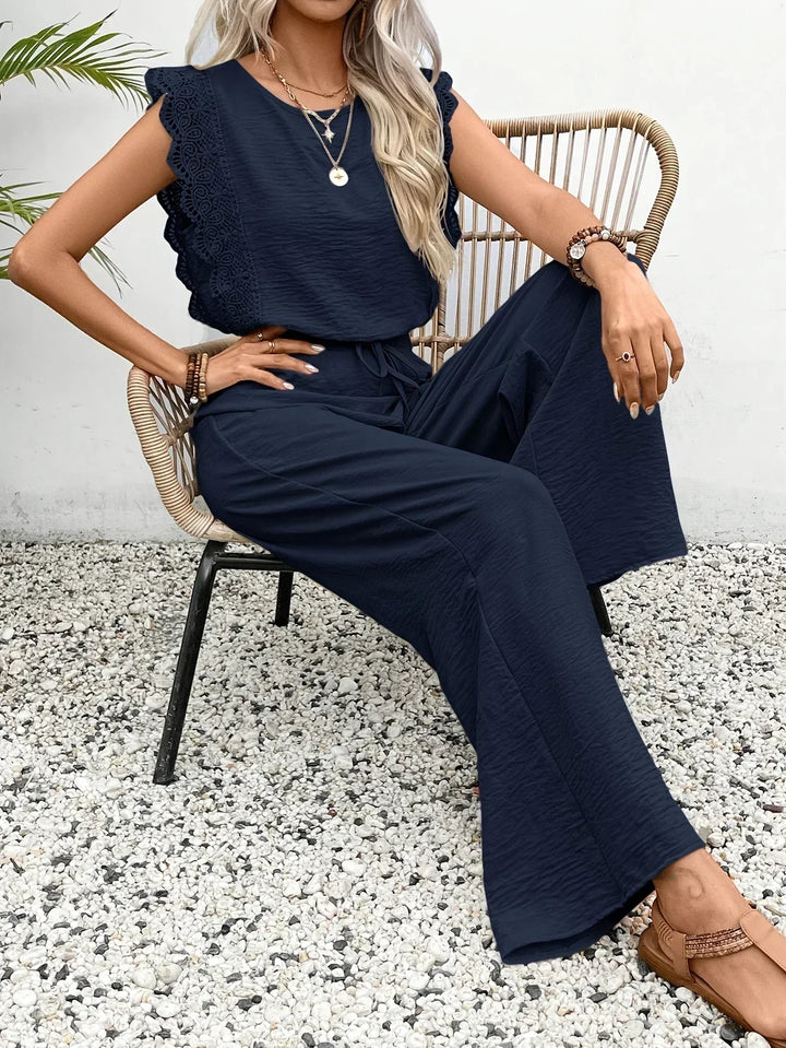 Zella™ Elegantes zweiteiliges Set | Spitzenbesetztes Top und Hose mit weitem Bein