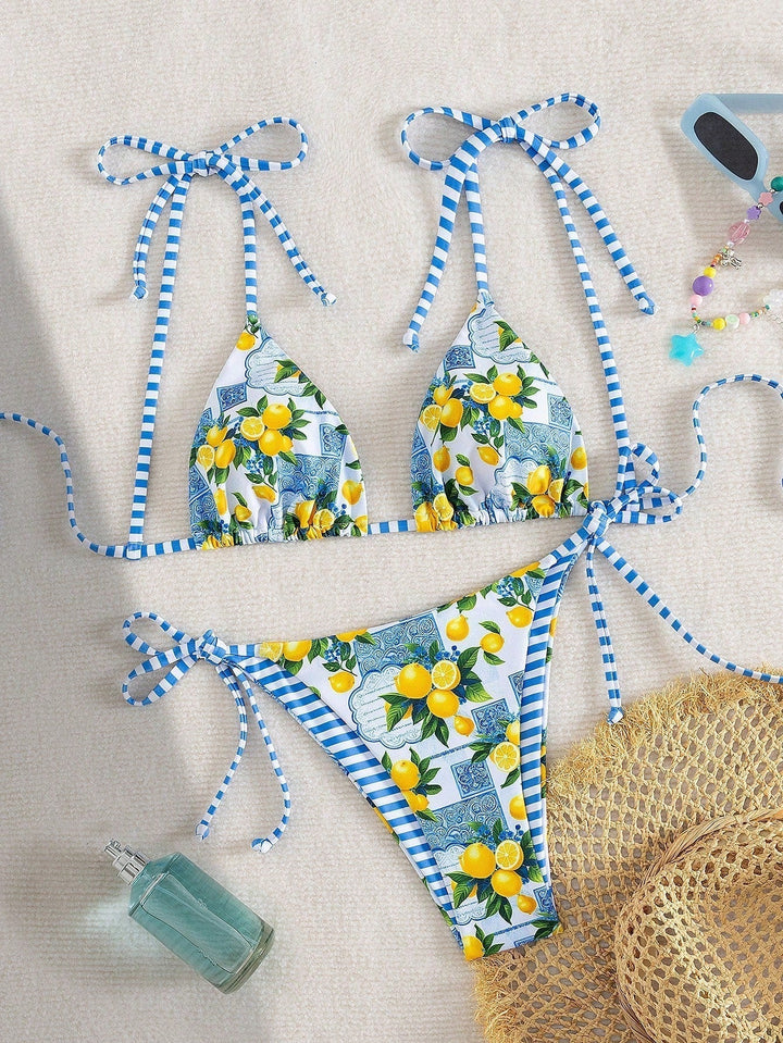 Claire | Triangel-Bikini mit Zitronenmuster