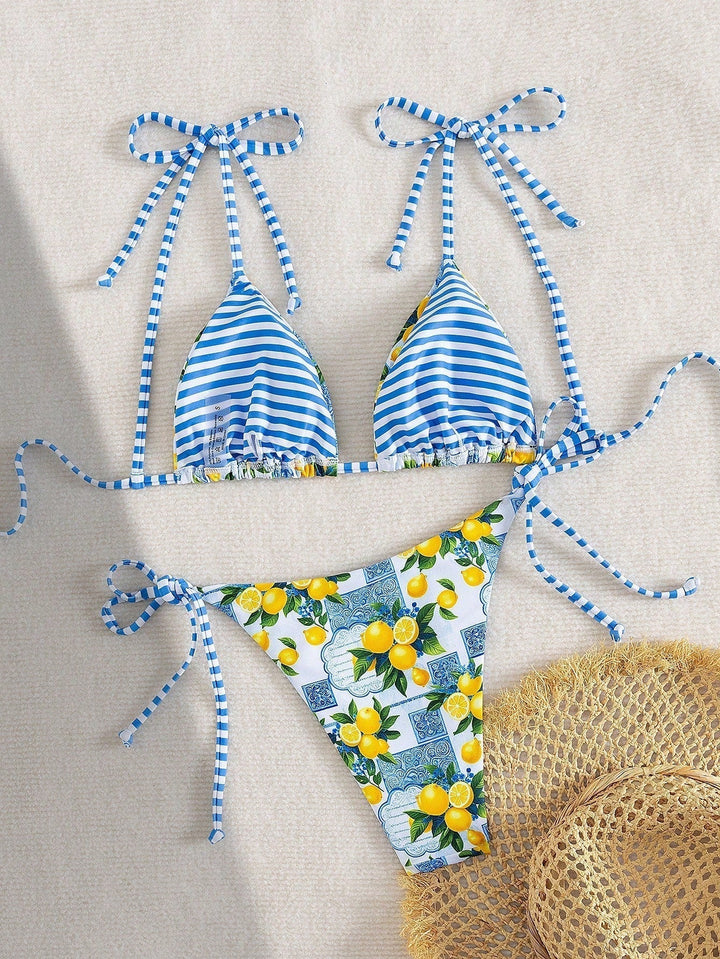 Claire | Triangel-Bikini mit Zitronenmuster
