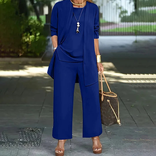 Laney™ Elegant Casual Three-Piece Set | Coordinated Top, Cardigan & Wide-Leg Trousers