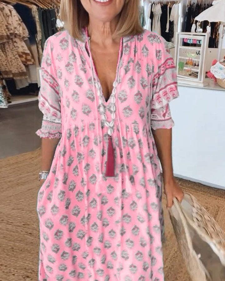 Thea – Chic Floral V-Neck Dress