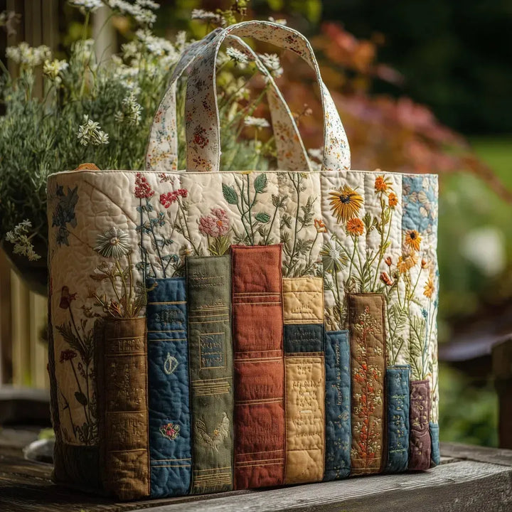 Handgemachte Tasche | Bücher und Blumen