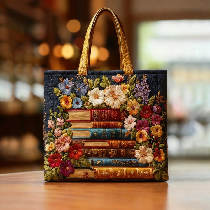 Handgemachte Tasche | Blumen und Bücher