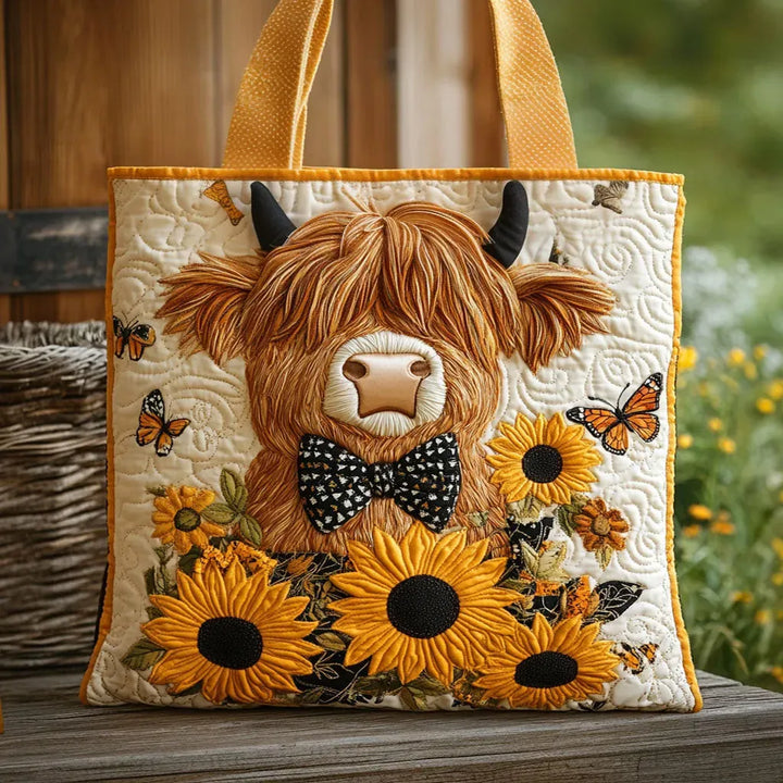 Handgemachte Tasche | Highland Cattle mit Sonnenblumen