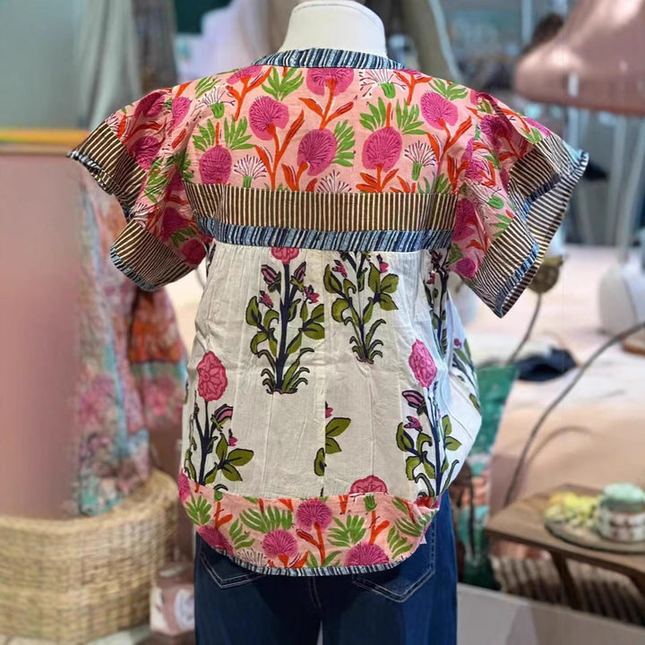 Elouisa | Damen weiches Vintage-Oberteil mit Blumenmuster-Mix