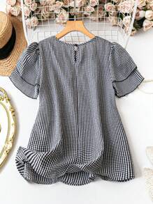 Kristel Vintage Fließende Karierte Puffärmel-Bluse | Zeitloses Retro-Oberteil