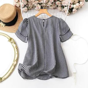 Kristel Vintage Fließende Karierte Puffärmel-Bluse | Zeitloses Retro-Oberteil
