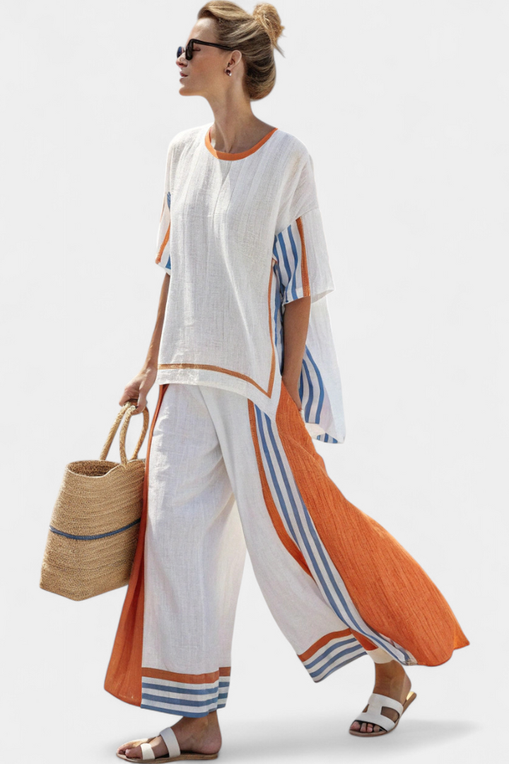 Alodia™ Elegantes Zweiteiler-Set | Gestreiftes Oberteil und weite Hose