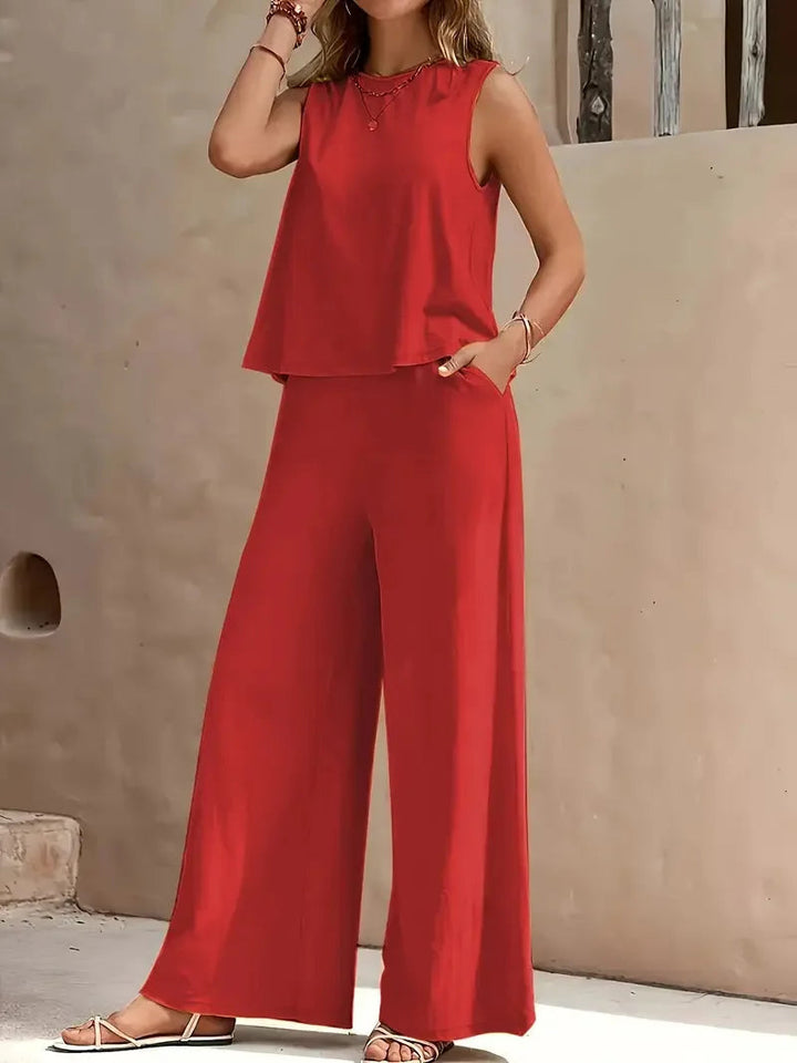 Danielle™ Ärmelloses zweiteiliges Set | Ärmelloses Oberteil und weite Hose