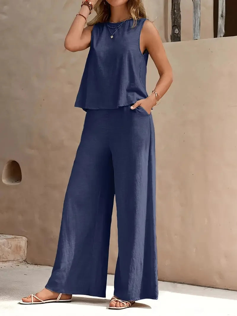 Danielle™ Ärmelloses zweiteiliges Set | Ärmelloses Oberteil und weite Hose