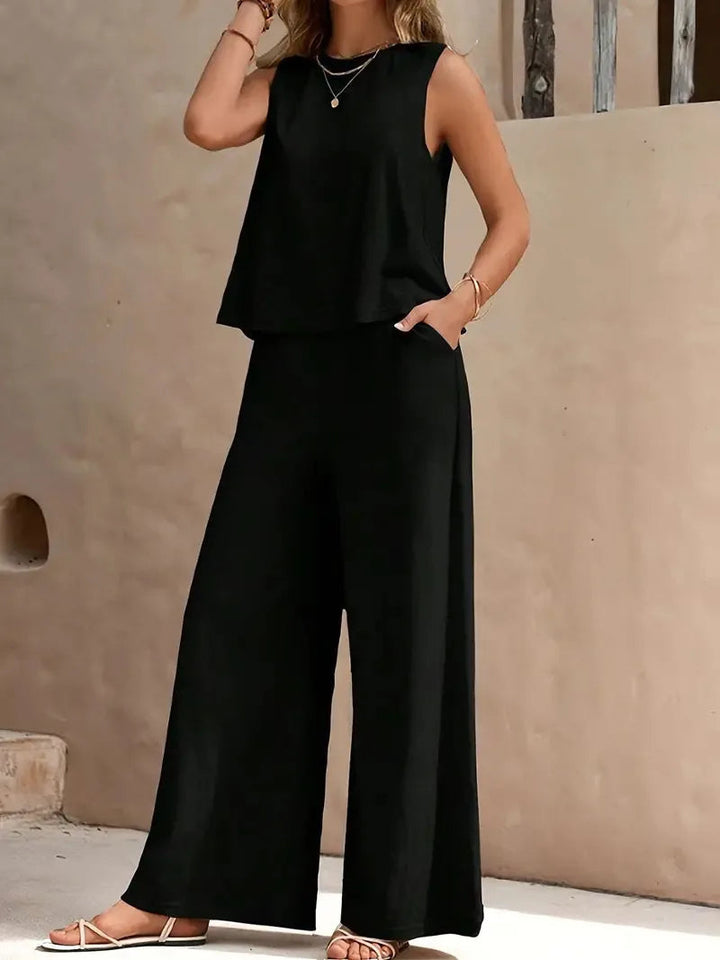 Danielle™ Ärmelloses zweiteiliges Set | Ärmelloses Oberteil und weite Hose