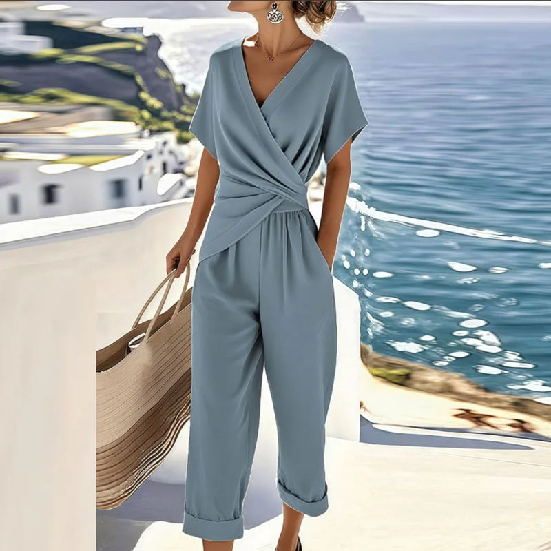 Colleen™ Elegantes Zweiteiler-Set | Wickeloberteil und Cropped-Hose