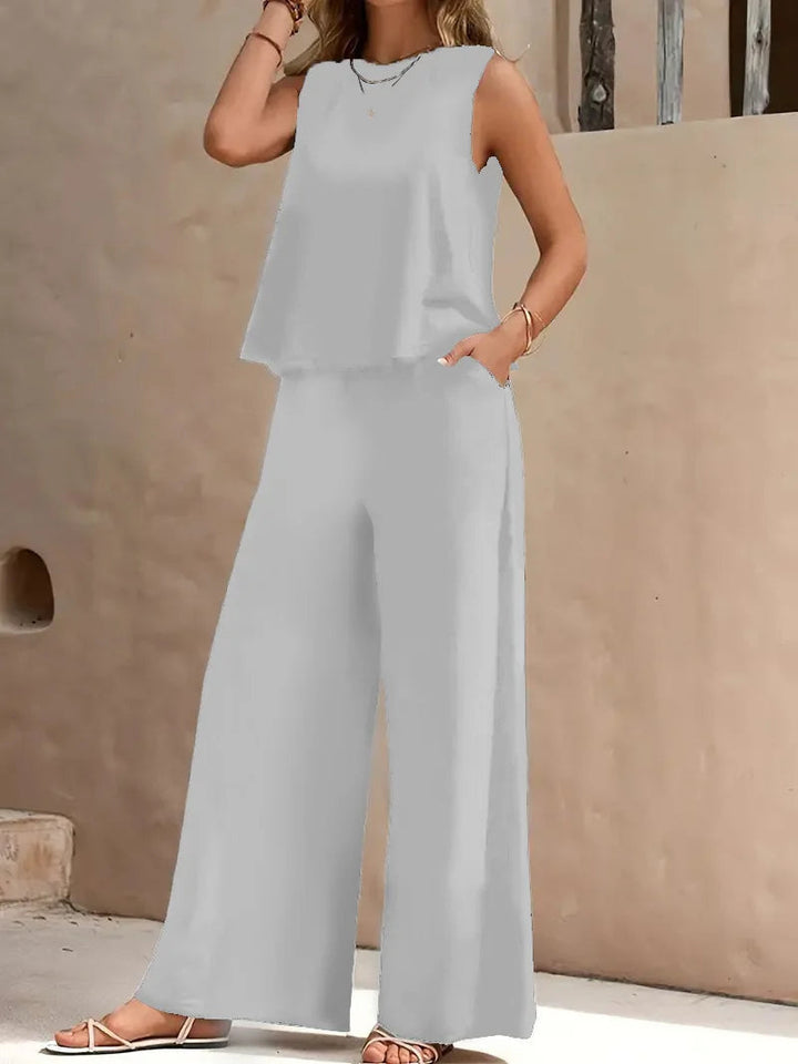 Danielle™ Ärmelloses zweiteiliges Set | Ärmelloses Oberteil und weite Hose