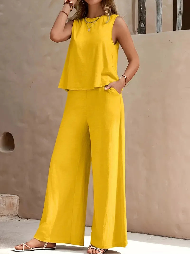 Danielle™ Ärmelloses zweiteiliges Set | Ärmelloses Oberteil und weite Hose