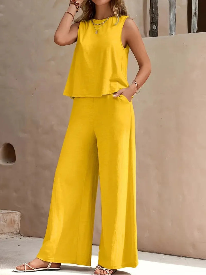 Danielle™ Ärmelloses zweiteiliges Set | Ärmelloses Oberteil und weite Hose