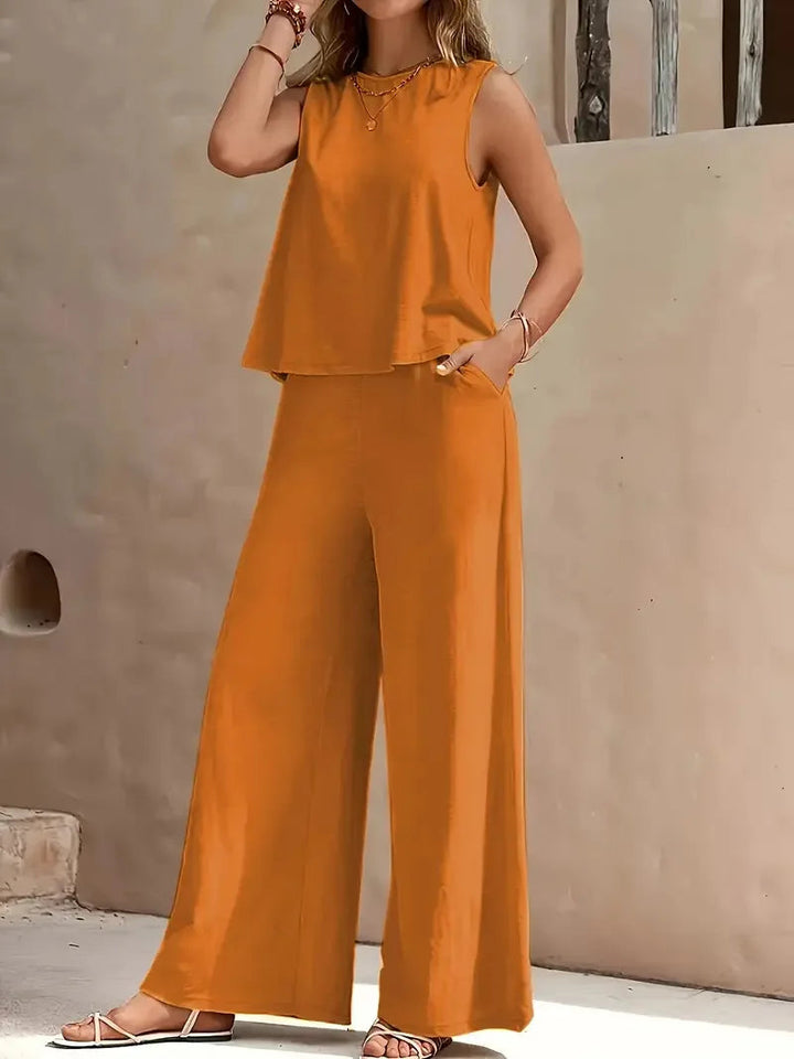 Danielle™ Ärmelloses zweiteiliges Set | Ärmelloses Oberteil und weite Hose