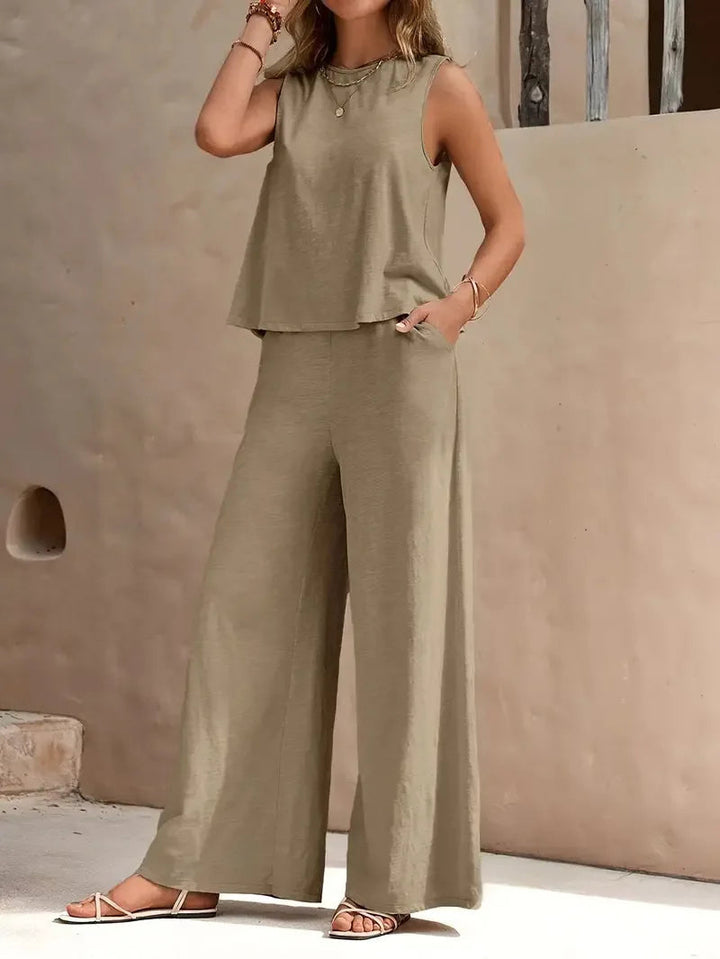 Danielle™ Ärmelloses zweiteiliges Set | Ärmelloses Oberteil und weite Hose