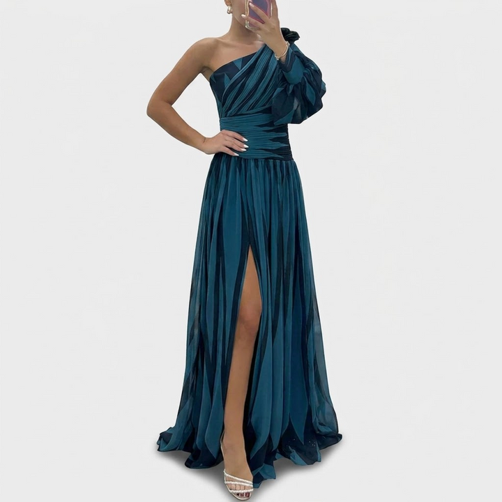 Shiloh | Gestreiftes One-Shoulder Maxikleid