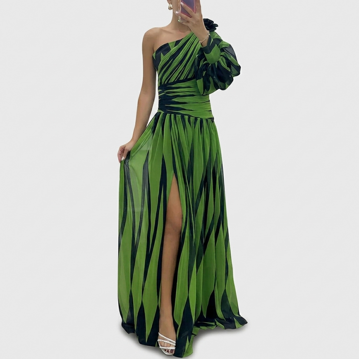 Shiloh | Gestreiftes One-Shoulder Maxikleid