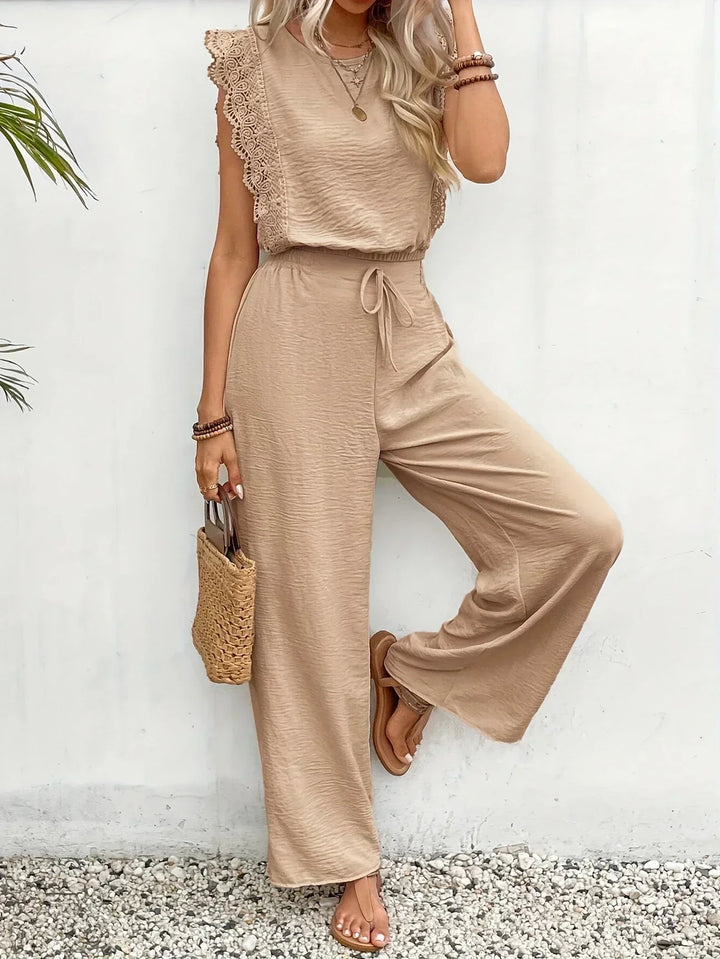 Zella™ Elegantes zweiteiliges Set | Spitzenbesetztes Top und Hose mit weitem Bein