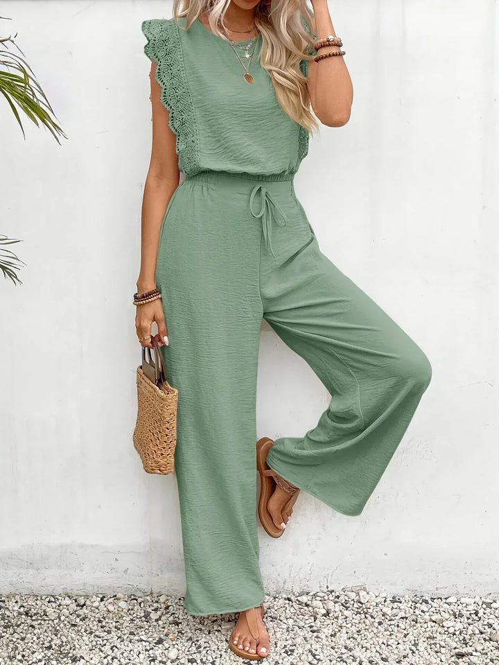 Zella™ Elegantes zweiteiliges Set | Spitzenbesetztes Top und Hose mit weitem Bein
