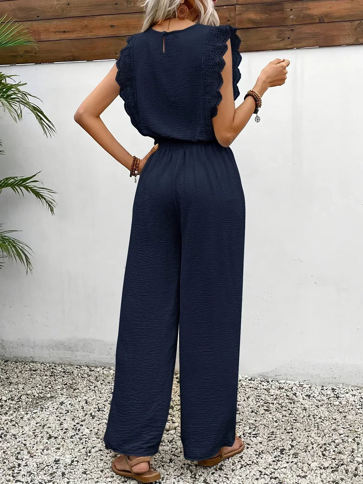 Zella™ Elegantes zweiteiliges Set | Spitzenbesetztes Top und Hose mit weitem Bein