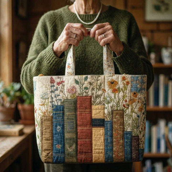 Handgemachte Tasche | Bücher und Blumen