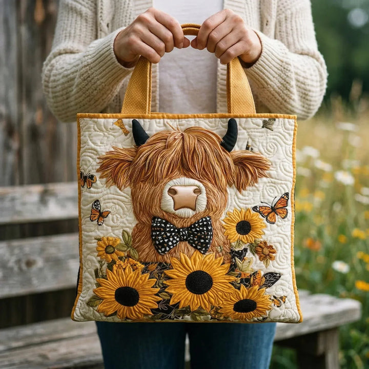 Handgemachte Tasche | Highland Cattle mit Sonnenblumen