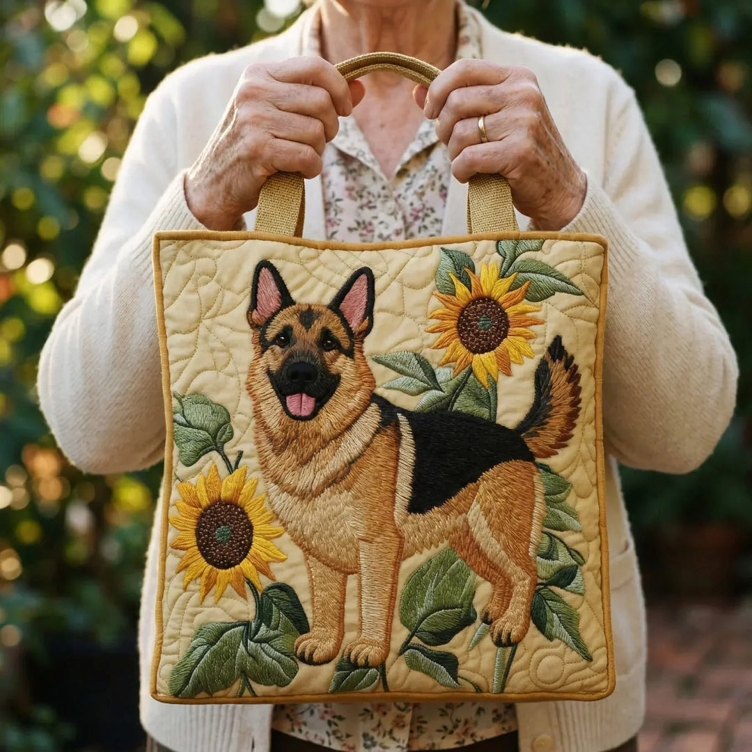 Handgemachte Tasche | Deutscher Schäferhund mit Blumenmuster